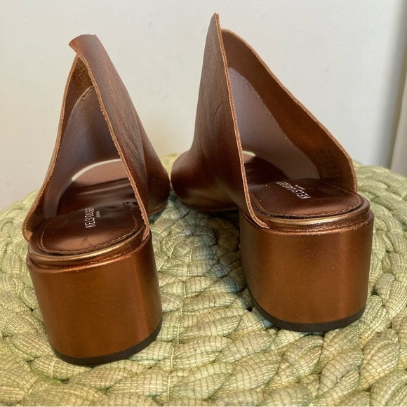 NWOB Kelsi Dagger Brooklyn Sabrale Metallic Cooper Leather Peep Toe Slide Sandal - Picture 4 of 11